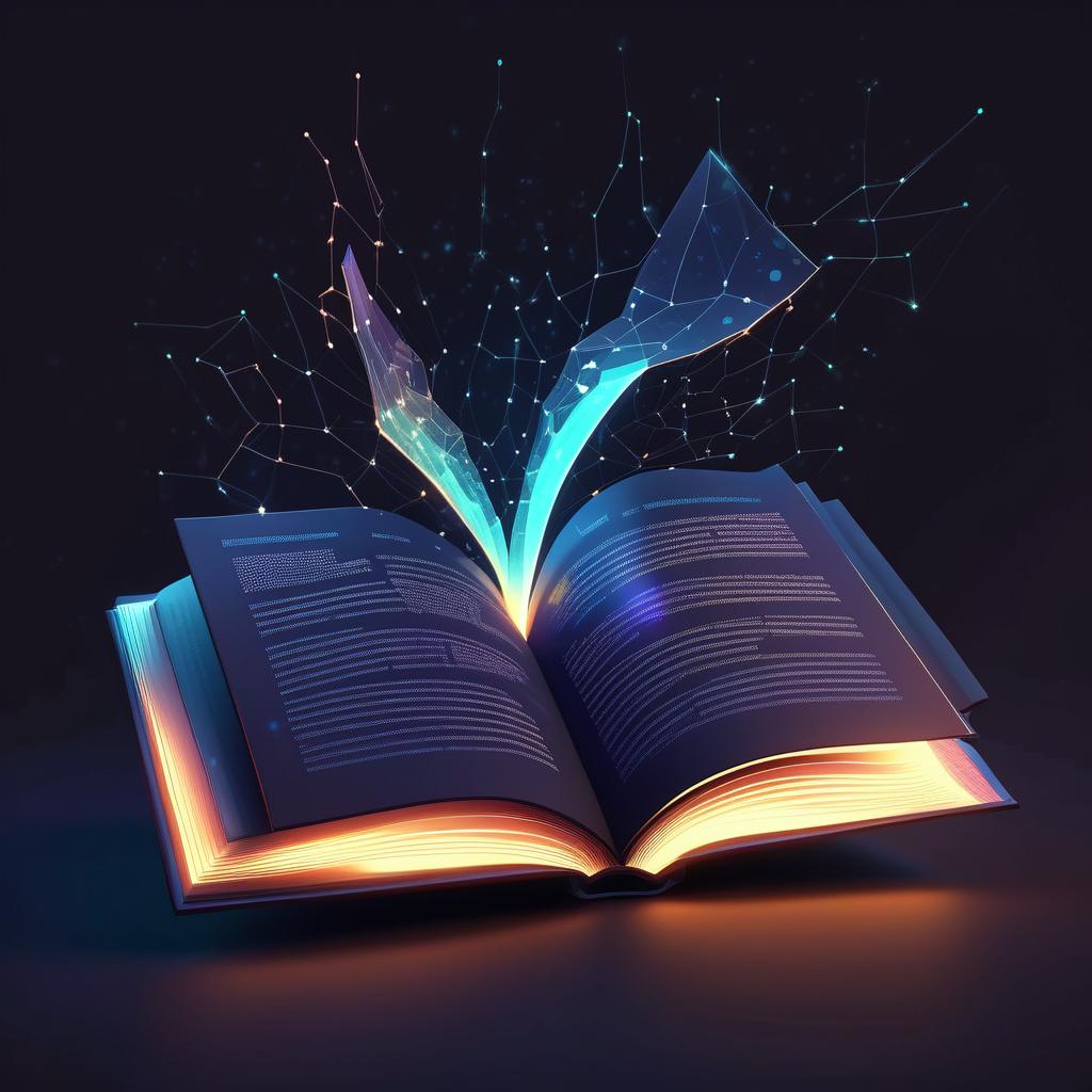  Futuristic technology low polygonal glowing open book isolated on dark background.