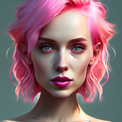  --Style Photoralism, a close up of a woman with pink hair and a red top, short pink hair, cute with short pink hair, huge curly pink hair, curly pink hair, pink short hair, huge pink hair, pink hair, breathtaking ilya kuvshinov, yael shelbia, cgsociety portrait, rose hair, kawaii realistic portrait, hyperrealistic , with pink hair