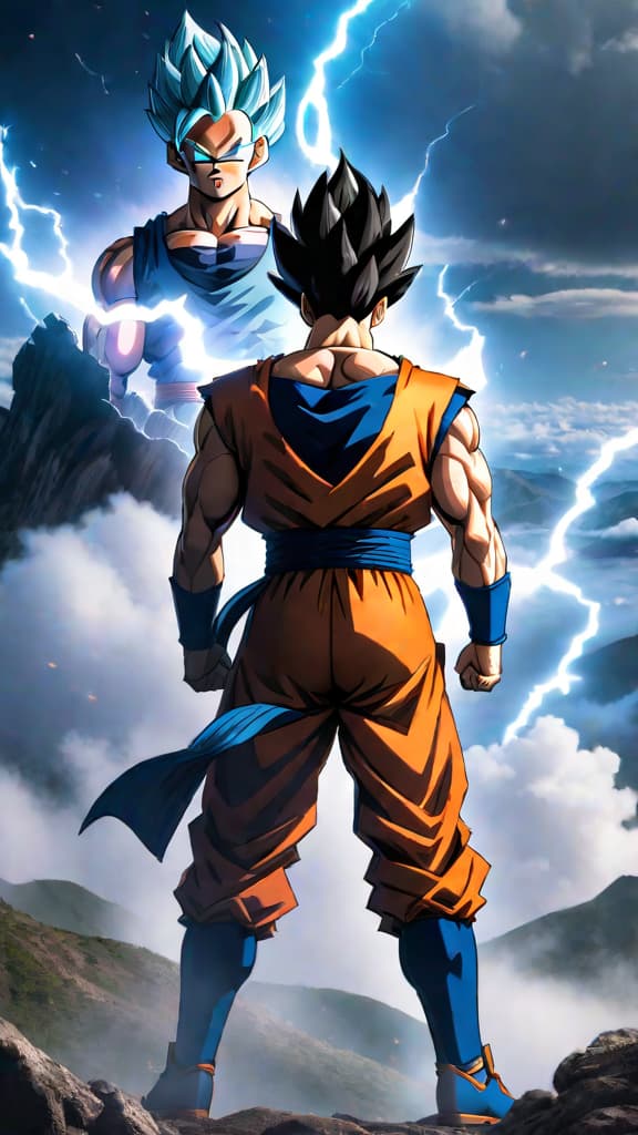  anime art of saiyans goku and vegeta undergoing zenkai boost after a brutal battle, evolving and pushing their limits. hyperrealistic, full body, detailed clothing, highly detailed, cinematic lighting, stunningly beautiful, intricate, sharp focus, f/1. 8, 85mm, (centered image composition), (professionally color graded), ((bright soft diffused light)), volumetric fog, trending on instagram, trending on tumblr, HDR 4K, 8K