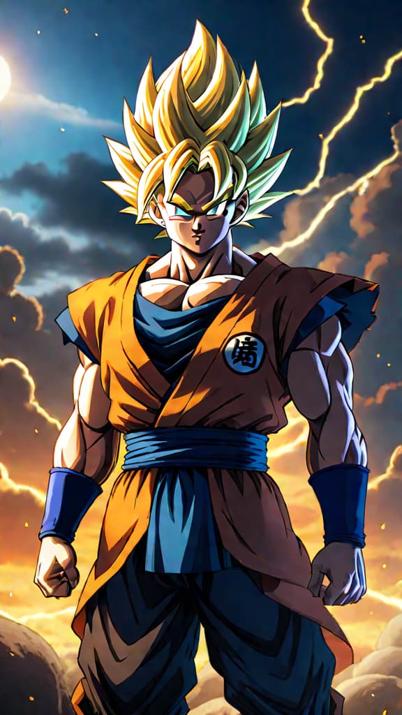  anime art of a saiyan from dragon ball, showcasing a zenkai boost after a life threatening battle. hyperrealistic, full body, detailed clothing, highly detailed, cinematic lighting, stunningly beautiful, intricate, sharp focus, f/1. 8, 85mm, (centered image composition), (professionally color graded), ((bright soft diffused light)), volumetric fog, trending on instagram, trending on tumblr, HDR 4K, 8K