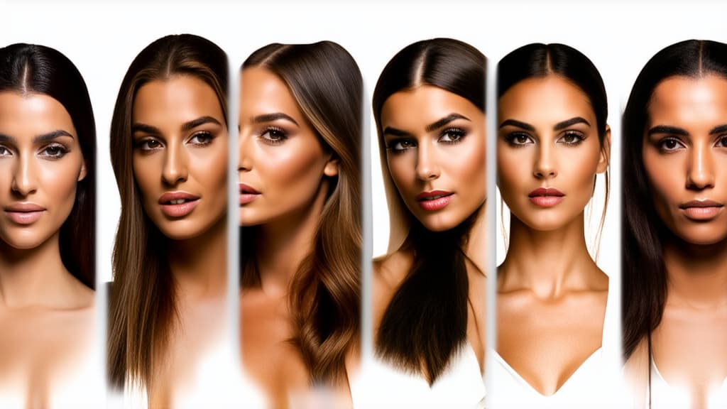  different beauty. set of different female heads on light background. different races and nationalities. ar 16:9, (natural skin texture), highly detailed face, depth of field, hyperrealism, soft light, muted colors