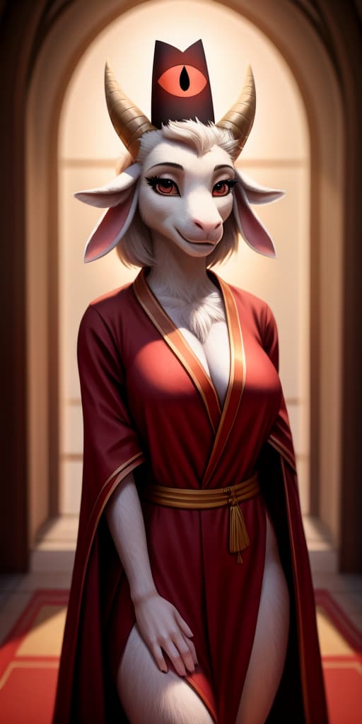  Female goat anthro, hot, cult robes,, open eyes, masterpiece, 4k, fine details,