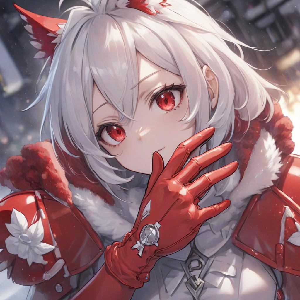  anime artwork the gloves are both red, there are white details and the fingertips are pointed like claws. . anime style, key visual, vibrant, studio anime, highly detailed