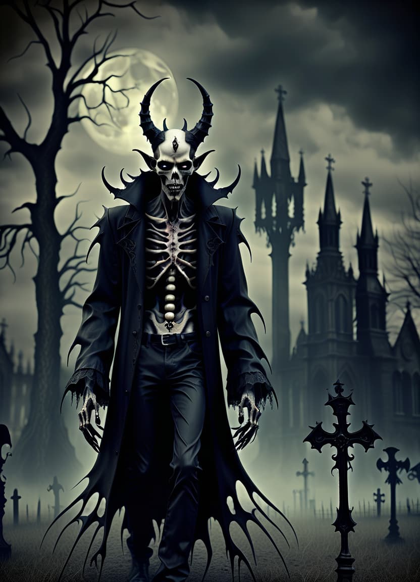  macabre style make him a demon . dark, gothic, grim, haunting, highly detailed