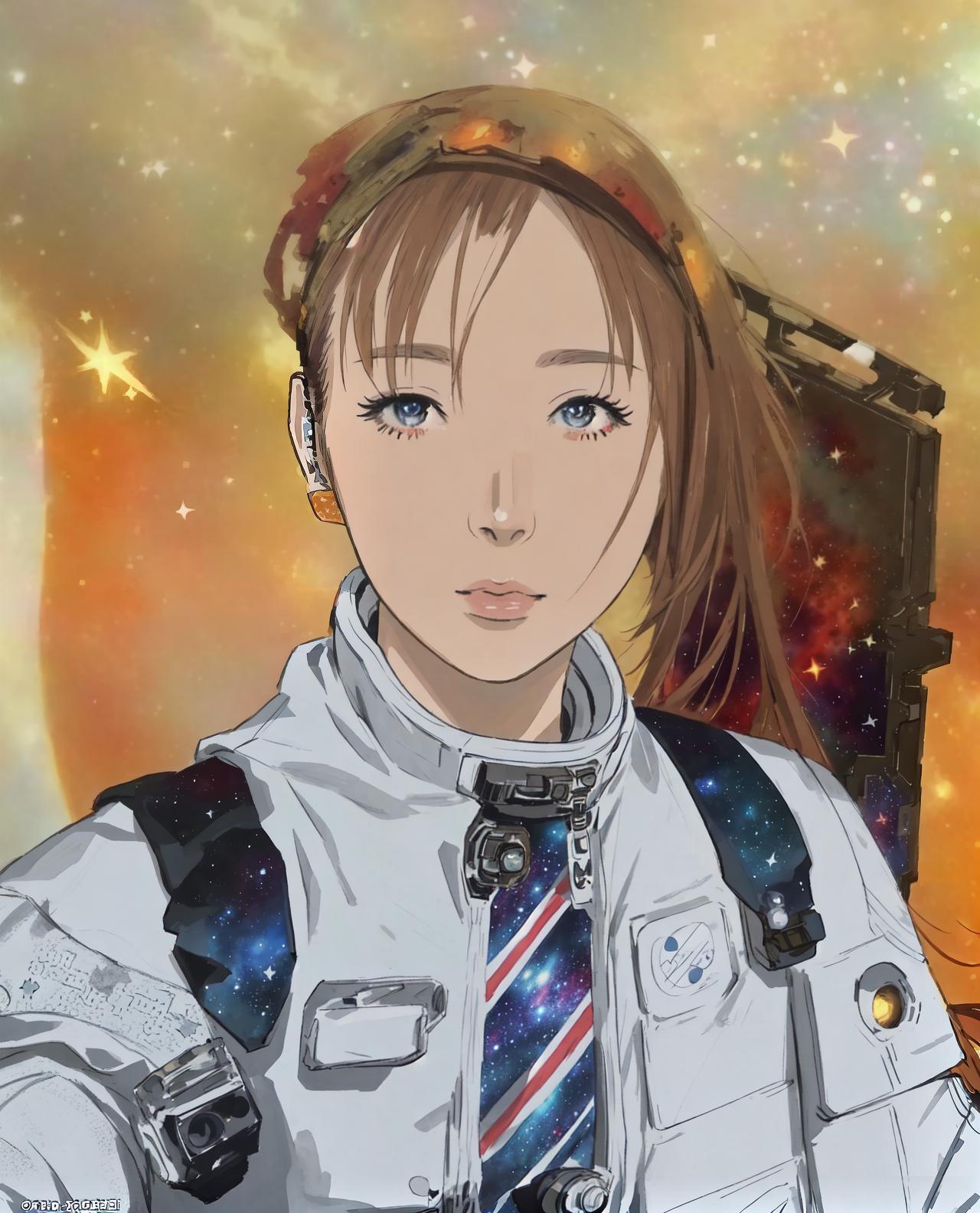  anime style, astronaut in space, fully detailed outer space background with stars, galaxies, nebulae, vibrant colors, wearing detailed space suit, cosmic scene, highly detailed spacesuit, complete space environment, clothing replace, space suit hyperrealistic, full body, detailed clothing, highly detailed, cinematic lighting, stunningly beautiful, intricate, sharp focus, f/1. 8, 85mm, (centered image composition), (professionally color graded), ((bright soft diffused light)), volumetric fog, trending on instagram, trending on tumblr, HDR 4K, 8K