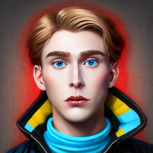 portrait+ style Russian tiktok personality LGBT queer blonde hunk dude face