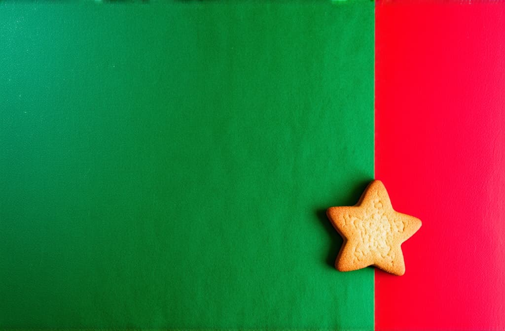  food gourmet photography style, christmas cookies, layout top view on a red background on the right, on the left there is space for text ar 3:2, appetizing, professional, culinary, high resolution, commercial, highly detailed ,soft natural lighting, macro details, vibrant colors, fresh ingredients, glistening textures, bokeh background, styled plating, wooden tabletop, garnished, tantalizing, editorial quality