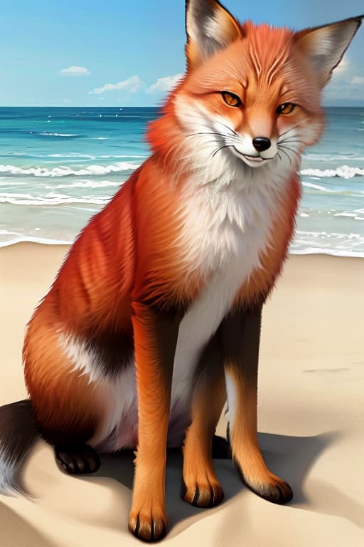  Draw a red fox kitten resting on the beach. hyperrealistic, full body, detailed clothing, highly detailed, cinematic lighting, stunningly beautiful, intricate, sharp focus, f/1. 8, 85mm, (centered image composition), (professionally color graded), ((bright soft diffused light)), volumetric fog, trending on instagram, trending on tumblr, HDR 4K, 8K