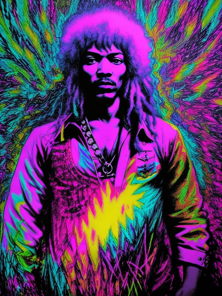  Psychedelic Portrait, Black light, Jimi Hendrix, medium/full body