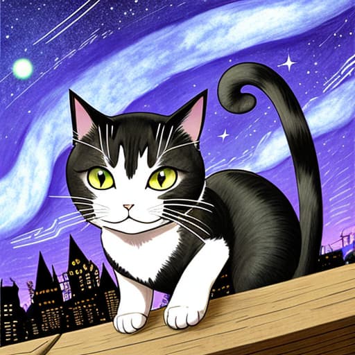  anime cat against the background of the starry sky