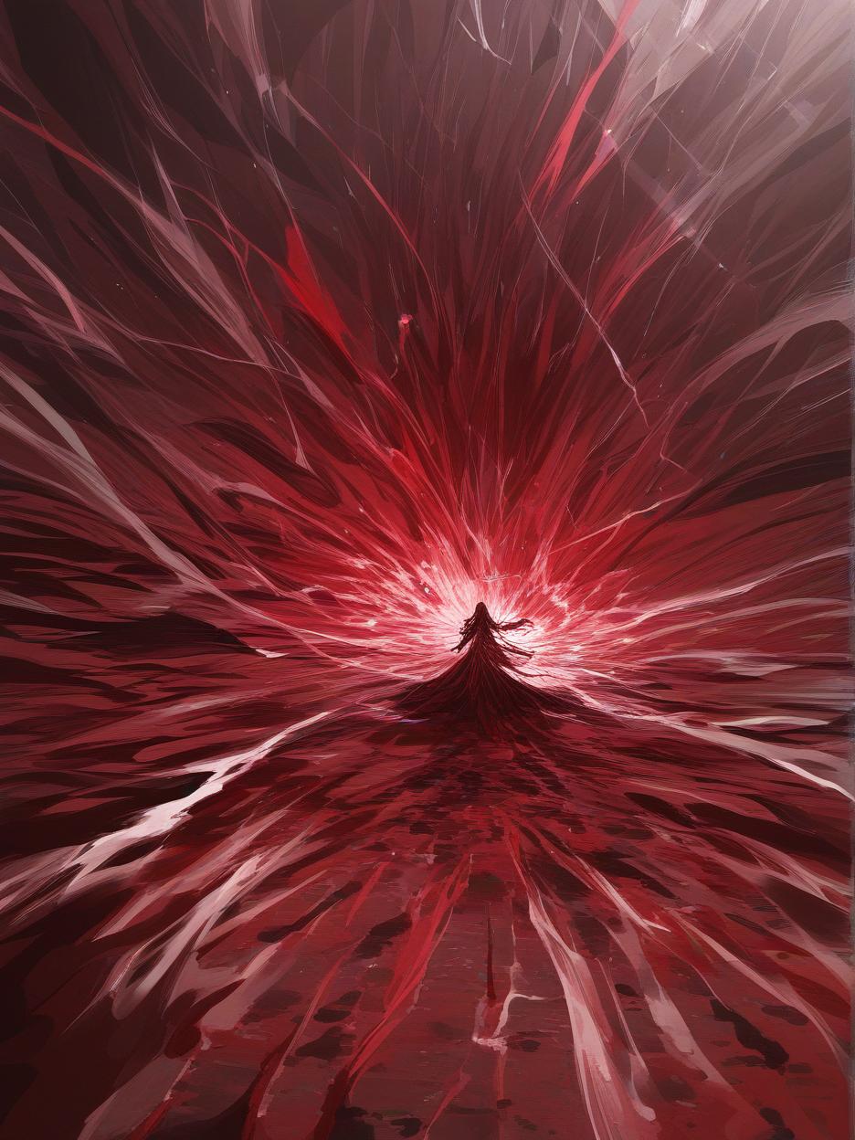  create for me an image of a giant bloody bow, it is stuck in the ground with blood swirling around it. the red sand floor being pushed by the swirling force of blood and crystals in the background, with clear skies. . best quality, high resolution