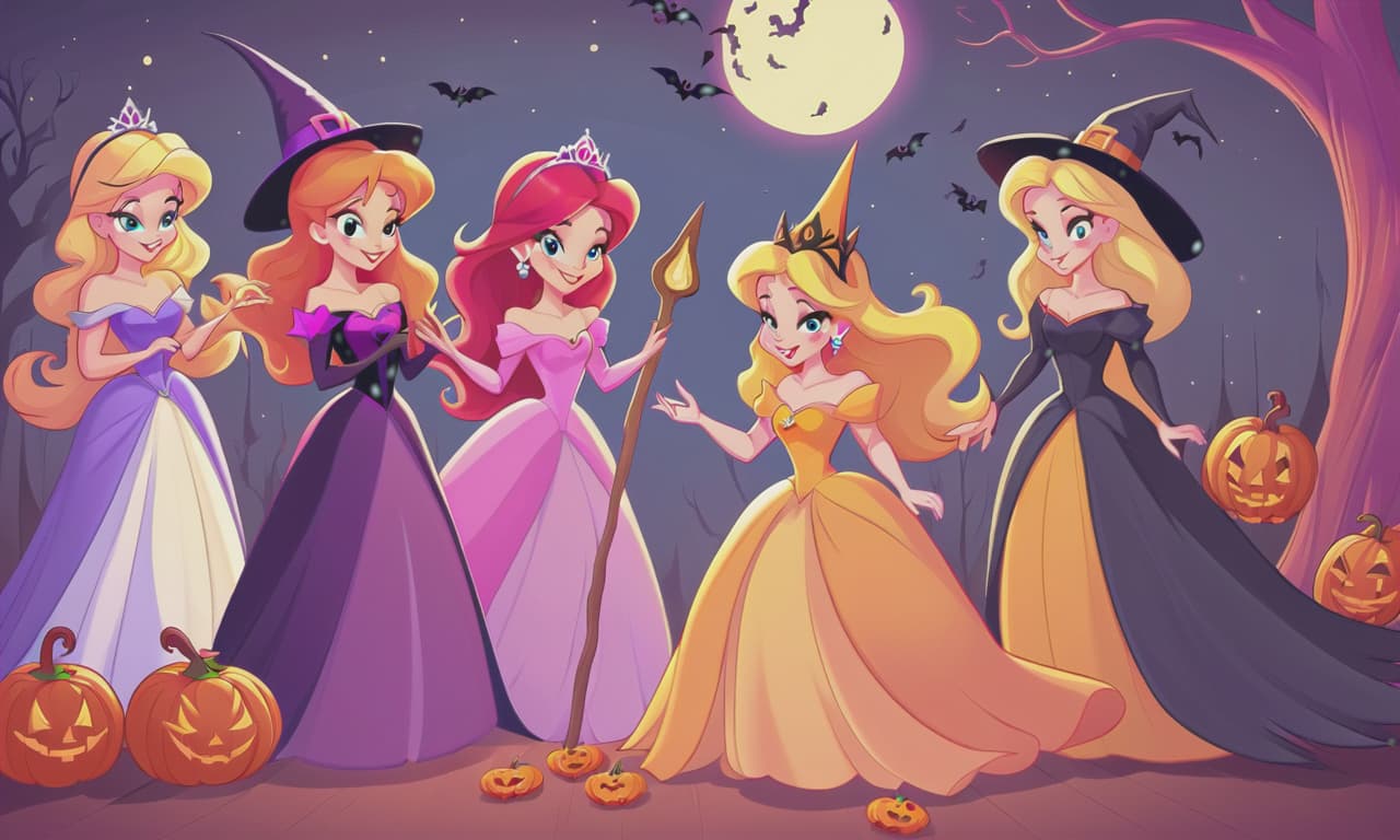  cartoon princesses playing with witches