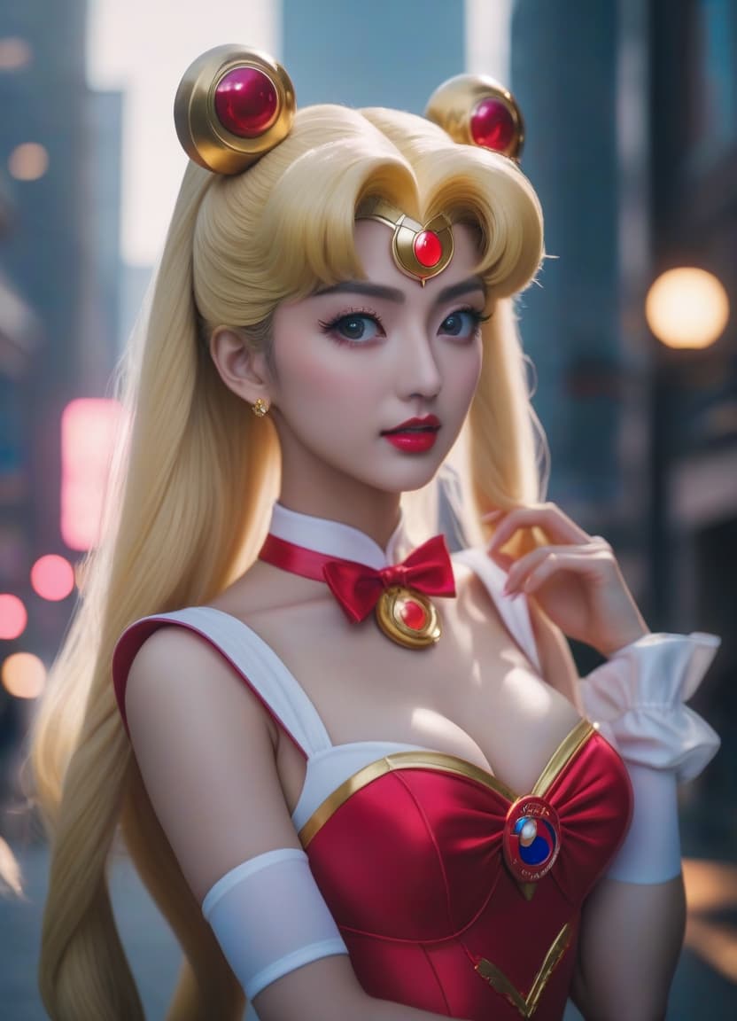  sailor moon is a negligent negligent, sexually retractive, full height, like a bonnet hyperrealistic, full body, detailed clothing, highly detailed, cinematic lighting, stunningly beautiful, intricate, sharp focus, f/1. 8, 85mm, (centered image composition), (professionally color graded), ((bright soft diffused light)), volumetric fog, trending on instagram, trending on tumblr, HDR 4K, 8K