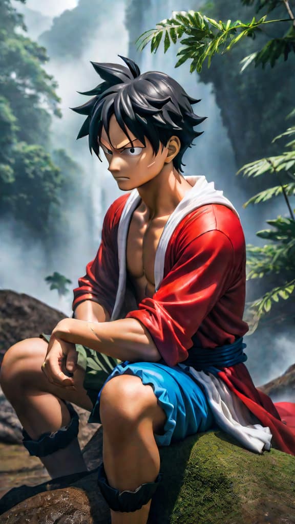  anime art: luffy learns to protect his nakama after shanks sacrifices his arm for him. hyperrealistic, full body, detailed clothing, highly detailed, cinematic lighting, stunningly beautiful, intricate, sharp focus, f/1. 8, 85mm, (centered image composition), (professionally color graded), ((bright soft diffused light)), volumetric fog, trending on instagram, trending on tumblr, HDR 4K, 8K