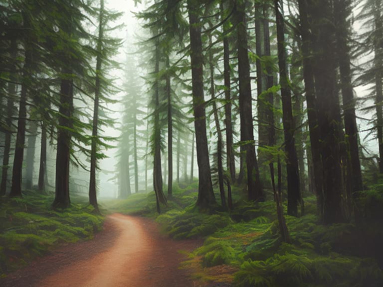  The path leads through a spruce forest covered in mist, with cracks on the ground, and crows flying in the sky. hyperrealistic, full body, detailed clothing, highly detailed, cinematic lighting, stunningly beautiful, intricate, sharp focus, f/1. 8, 85mm, (centered image composition), (professionally color graded), ((bright soft diffused light)), volumetric fog, trending on instagram, trending on tumblr, HDR 4K, 8K