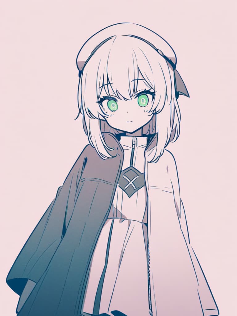  absurdres,highres,breakgirl,monochrome,green only eyes is colored,detailed eyes,monochrome clothing,white background,smilebreak<lora:animeoutline:0.6>