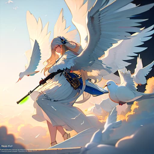  (white dove), anime, highly detailed, 4k, high quality, trending on art station hyperrealistic, full body, detailed clothing, highly detailed, cinematic lighting, stunningly beautiful, intricate, sharp focus, f/1. 8, 85mm, (centered image composition), (professionally color graded), ((bright soft diffused light)), volumetric fog, trending on instagram, trending on tumblr, HDR 4K, 8K