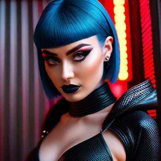  ultra realistic close up portrait ((beautiful pale cyberpunk female with heavy black eyeliner)), blue eyes, shaved side haircut, hyper detail, cinematic lighting, magic neon, dark red city, canon eos r3, nikon, f/1.4, iso 200, 1/160s, 8k, raw, unedited, symmetrical balance, in frame, 8k hyperrealistic, full body, detailed clothing, highly detailed, cinematic lighting, stunningly beautiful, intricate, sharp focus, f/1. 8, 85mm, (centered image composition), (professionally color graded), ((bright soft diffused light)), volumetric fog, trending on instagram, trending on tumblr, HDR 4K, 8K