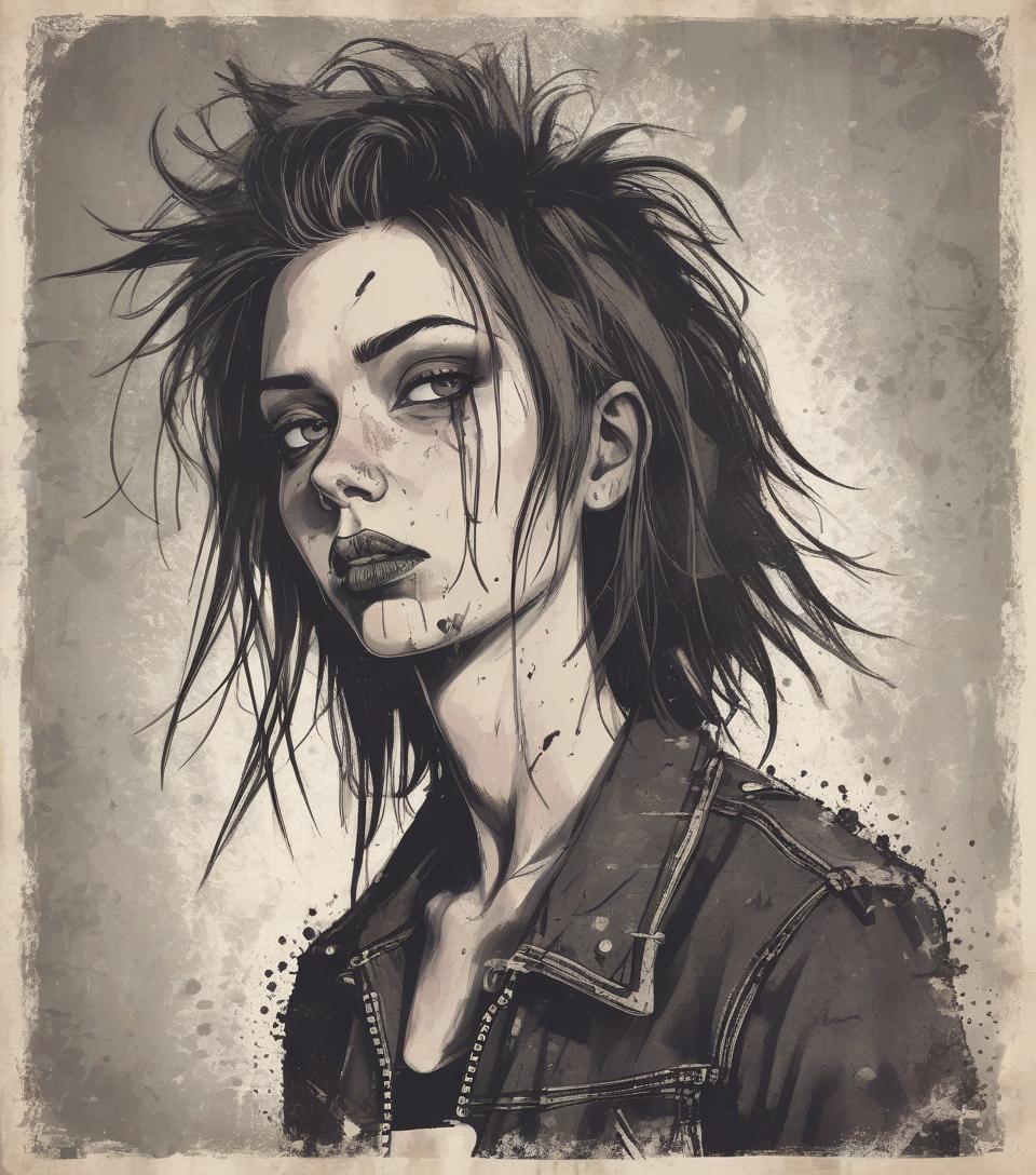  grunge style portrait drawing style . textured, distressed, vintage, edgy, punk rock vibe, dirty, noisy