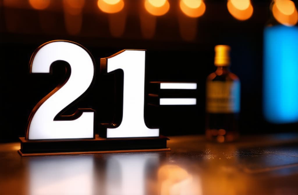  closeup on 3d letters "21+" at bar counter, whiskey bottle blurred in background ar 3:2 {prompt}, maximum details