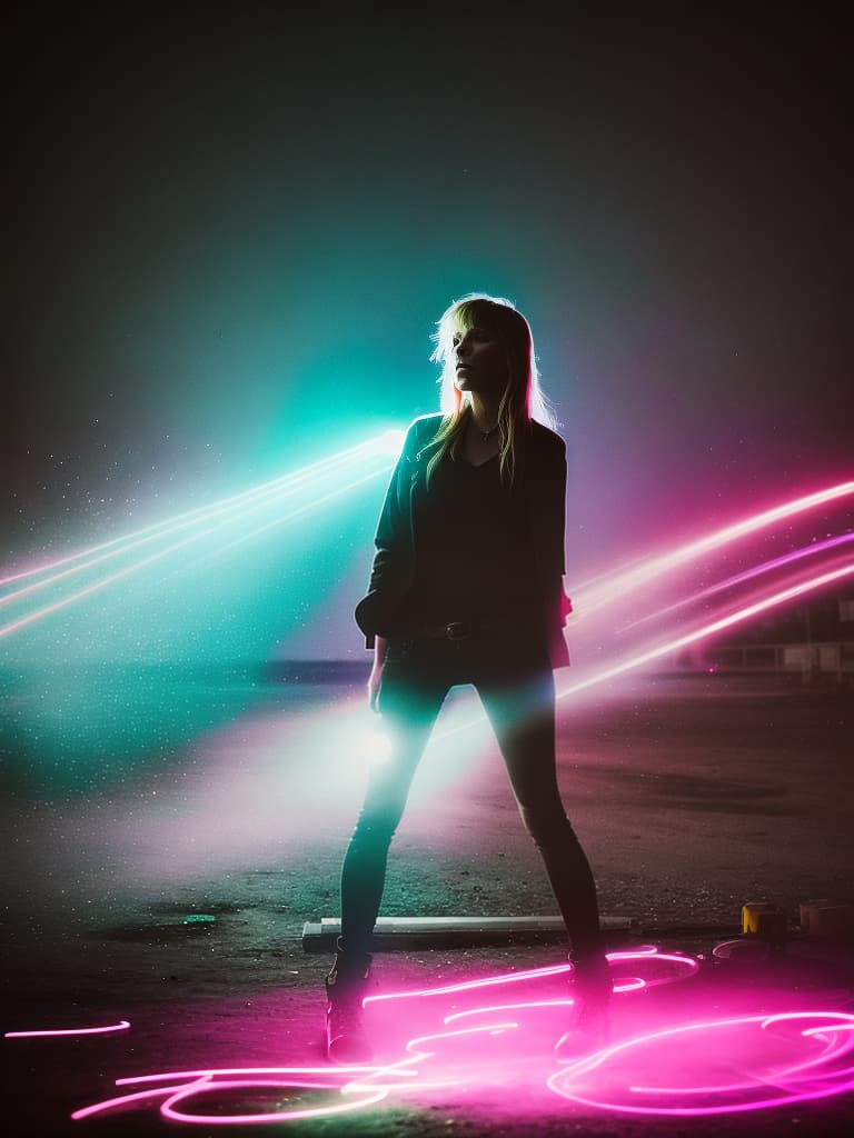  A younger Country singer Joni Mitchell, medium shot, upper body, spotlight, long exposure lighting, street art style spray paint, glamour lighting