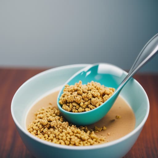  need picture for baby food in. the form of powder and cereal in a bowl with spoon Apply the Following Styles 3Drenderer hyperrealistic, full body, detailed clothing, highly detailed, cinematic lighting, stunningly beautiful, intricate, sharp focus, f/1. 8, 85mm, (centered image composition), (professionally color graded), ((bright soft diffused light)), volumetric fog, trending on instagram, trending on tumblr, HDR 4K, 8K