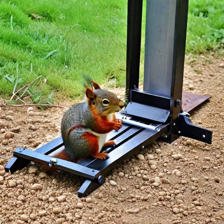  a squirrel strapped into a midevil guillotine awaiting their beheading