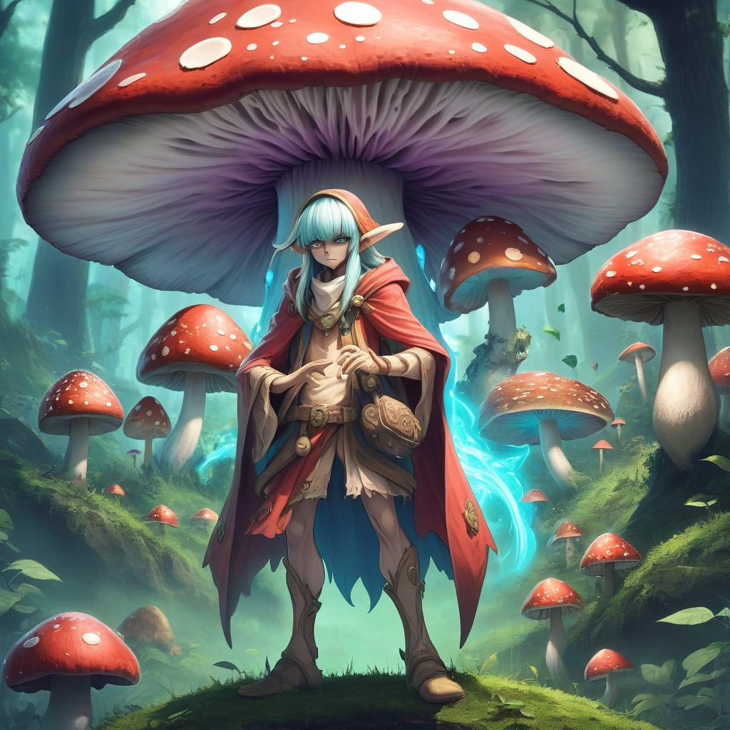  anime artwork humanoid mushroom, druid . anime style, key visual, vibrant, studio anime, highly detailed, hkmagic