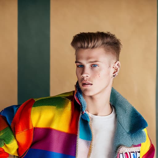 portrait+ style Russian LGBT queer fashion model blonde hunk dude face