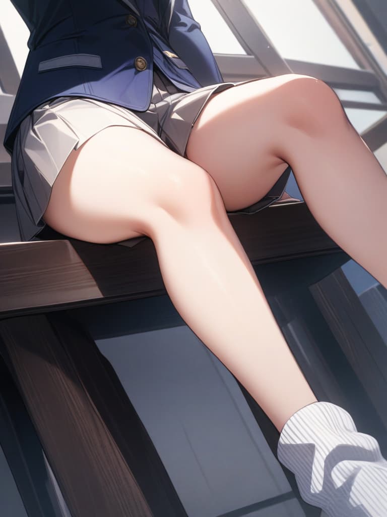  smile girls, uniforms, dark blue blazer, mini , cute, loose socks, thin legs, masterpiece, best quality,8k,ultra detailed,high resolution,an extremely delicate and beautiful,hyper detail