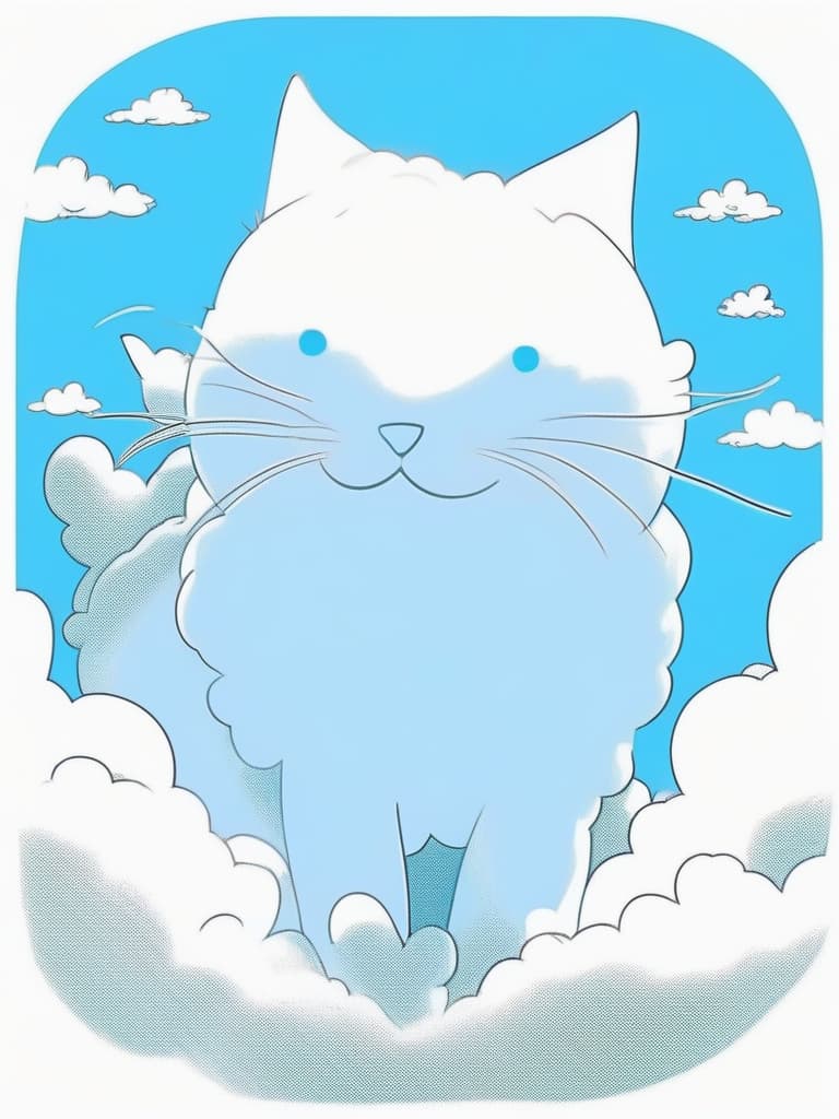  masterpiece,best work,(((cloud in the shape of a cat ☁))),(((only cloud))),(((outlines only))),cartoonish expression,blue sky background,comical,easy,simple pattern,simple picture,crayon line