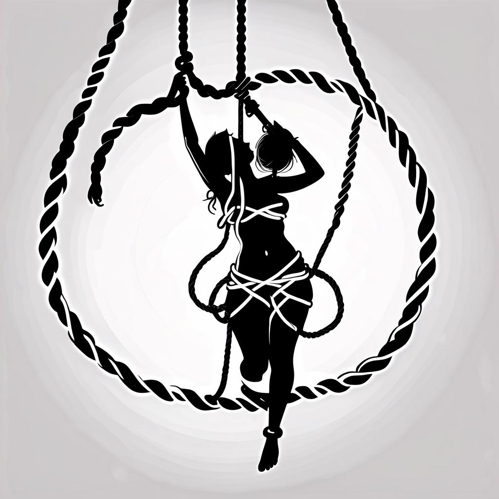  logo, shibari girl, girl in ropes, silhouette, black white