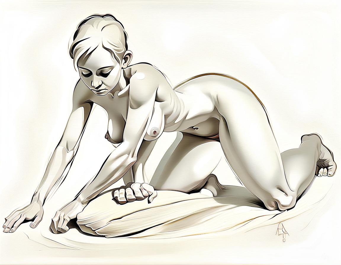  oil painted a naked woman kneeling, perfect hands