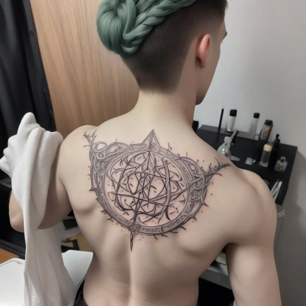  magic tattoo on the shoulders and torso with elven text