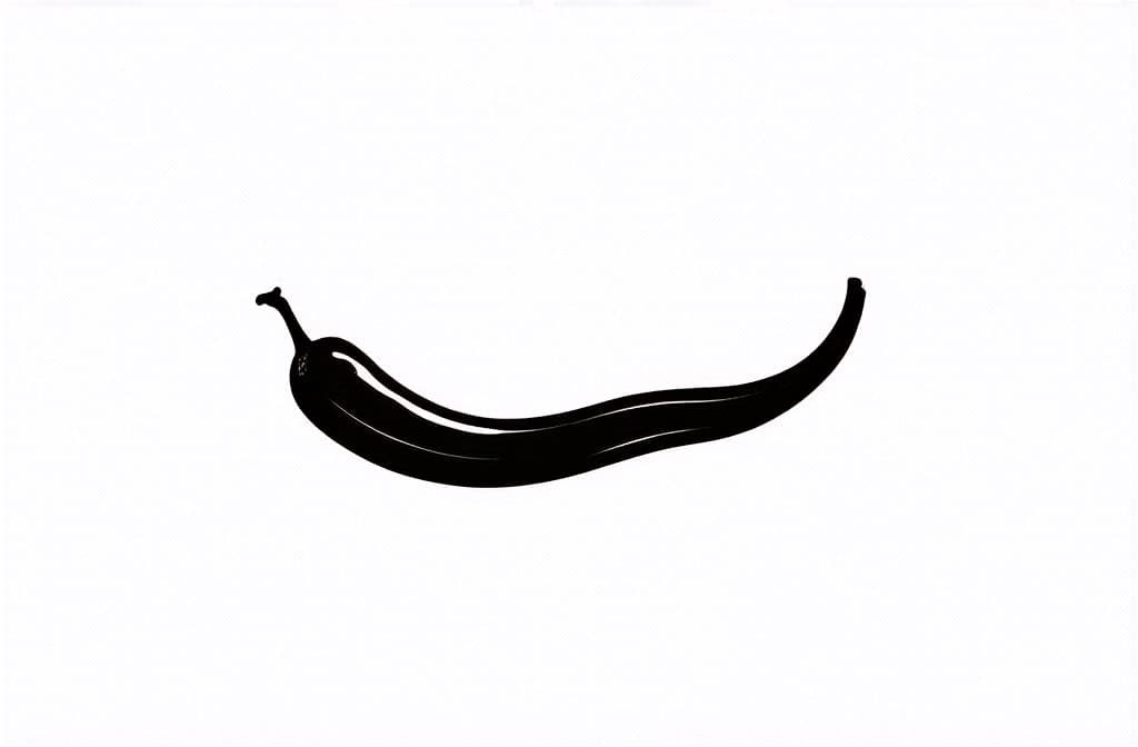  contour, very simple image in one unbroken black ink line, single line of chili pepper, engraving illustration, icon isolated on white background ar 3:2 using a single continuous black line ink brushon white background, drawing should be created without lifting the pen, recognizable features of chili pepper, engraving illustration, icon isolated on white background ar 3:2 in one unbroken line