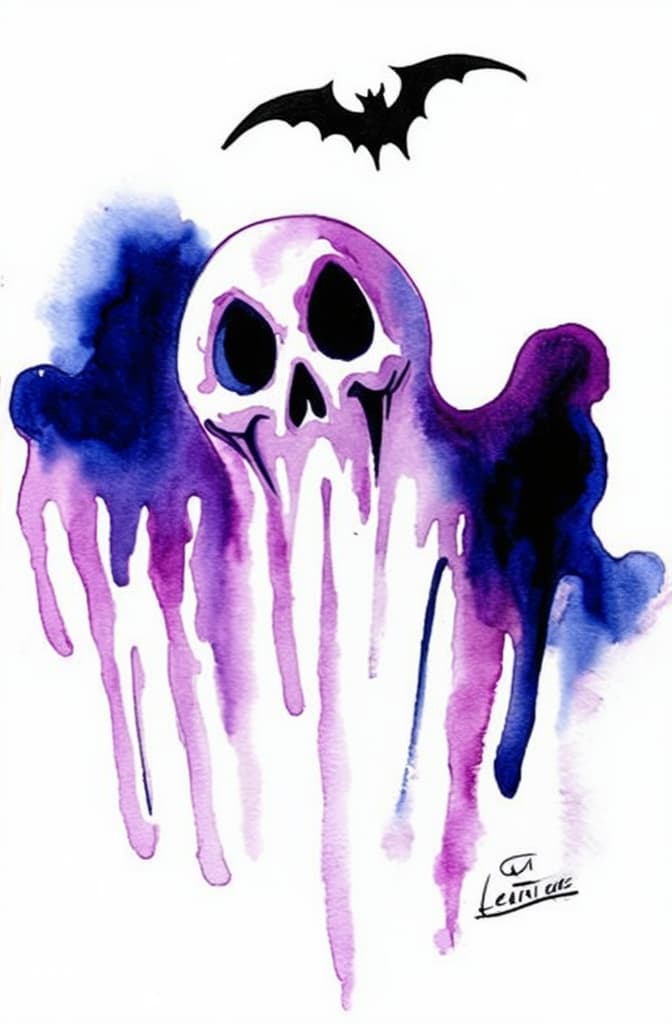  artwork scary halloween ghost hand drawn with watercolor isolated on white background ar 2:3, watercolor techniques, featuring fluid colors, subtle gradients, transparency associated with watercolor art