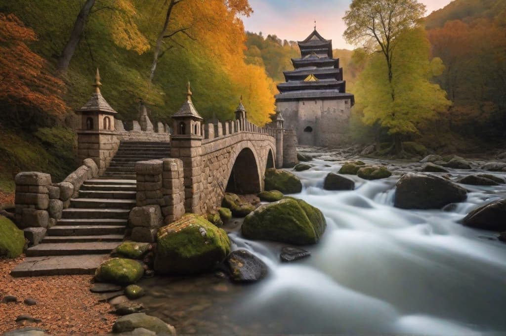  una imagen realista tipo fotografia de un castillo templario; sobre unas rocas; a la orilla de un rio; rodeado de un bosque de encinas; al amanecer; inspirate en el castillo templario de ponferrada y el rio sil hyperrealistic, full body, detailed clothing, highly detailed, cinematic lighting, stunningly beautiful, intricate, sharp focus, f/1. 8, 85mm, (centered image composition), (professionally color graded), ((bright soft diffused light)), volumetric fog, trending on instagram, trending on tumblr, HDR 4K, 8K