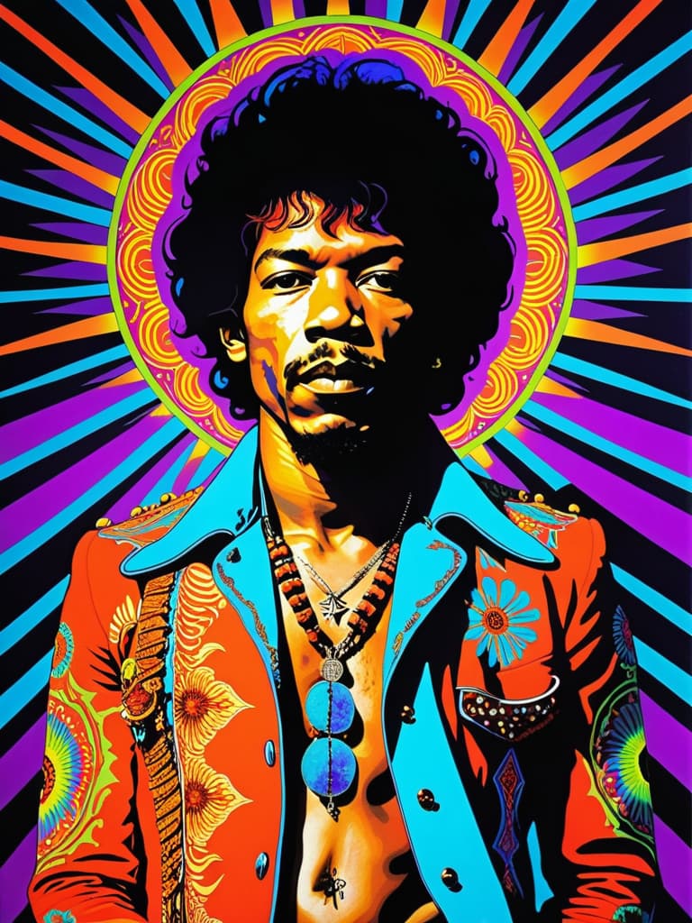  Psychedelic Portrait, Black light, Jimi Hendrix, medium/full body