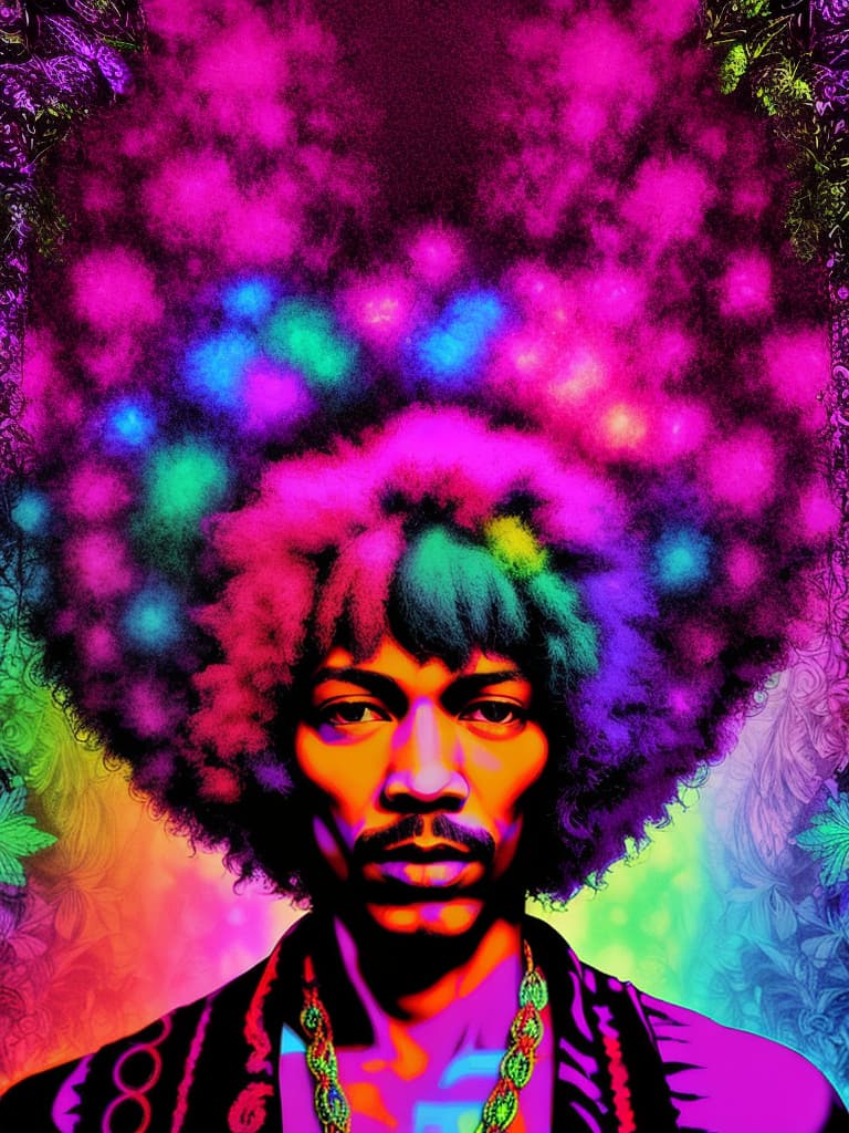  Psychedelic Portrait, Black light with afro, Jimi Hendrix, afro, medium/full body