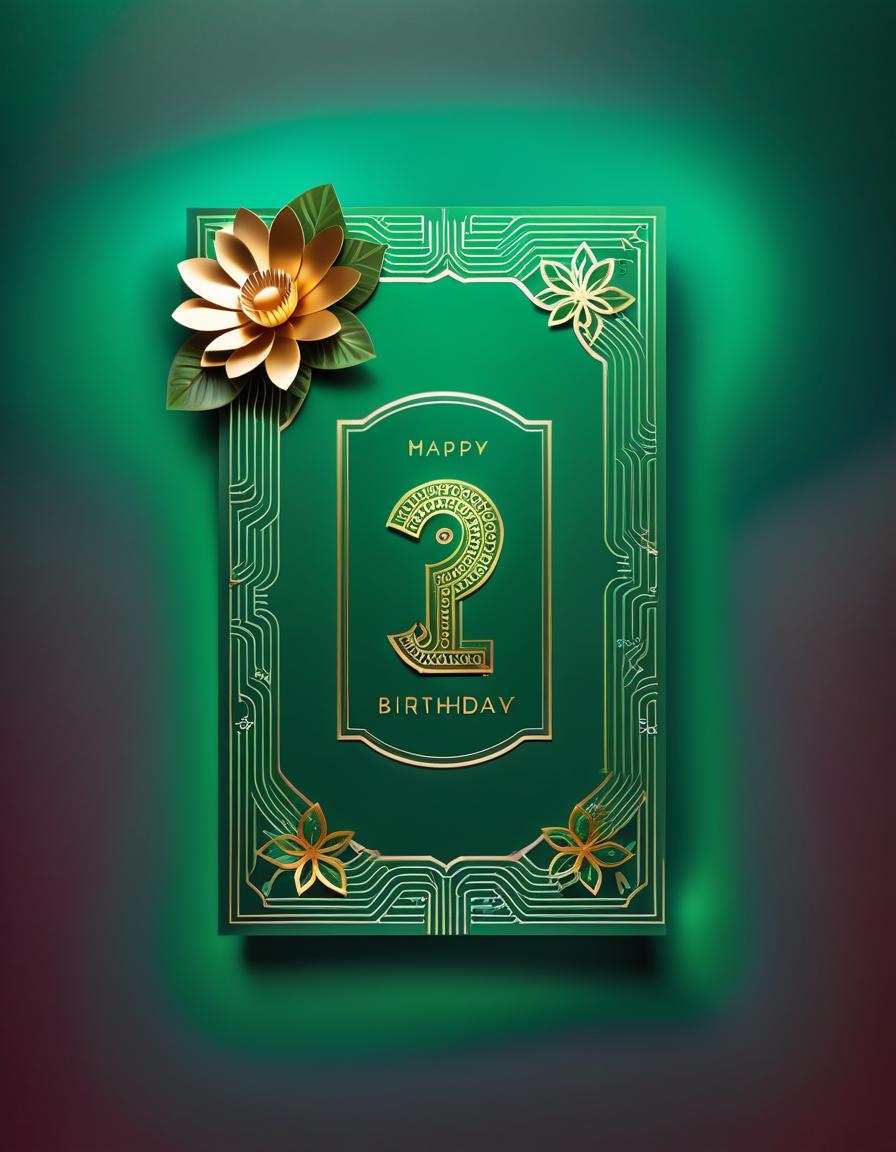  ethereal fantasy concept art of (birthday greeting card:1.5), card design: green background with (decorated with electronics style pcb tracks ). in the center of the card is a flower shaped computer processor, there is an inscription on top of the postcard text "microelectronics", (computer processor:1,1), (led:1,2), led color:golden, silvery white, burgundy, green. (style) :fantasy, design art, retro, postcards. . magnificent, celestial, ethereal, painterly, epic, majestic, magical, fantasy art, cover art, dreamy, hkmagic, text hyperrealistic, full body, detailed clothing, highly detailed, cinematic lighting, stunningly beautiful, intricate, sharp focus, f/1. 8, 85mm, (centered image composition), (professionally color graded), ((bright soft diffused light)), volumetric fog, trending on instagram, trending on tumblr, HDR 4K, 8K