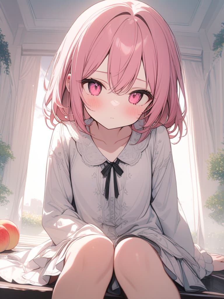  girls, cute, loli, pink hair, pink eyes, innocent, peach, masterpiece, best quality,8k,ultra detailed,high resolution,an extremely delicate and beautiful,hyper detail