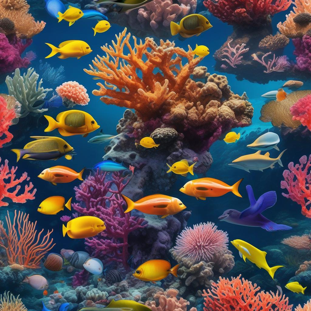  masterpiece, best quality, Most Beautiful in deep sea teeming with vibrant corals, diverse marine life, and enchanting underwater landscapes, full of corals, acrophore, small fishes, anemones, dolphin, various algaes, caves, colorful,all captured in stunning 8k resolution with intricate details.