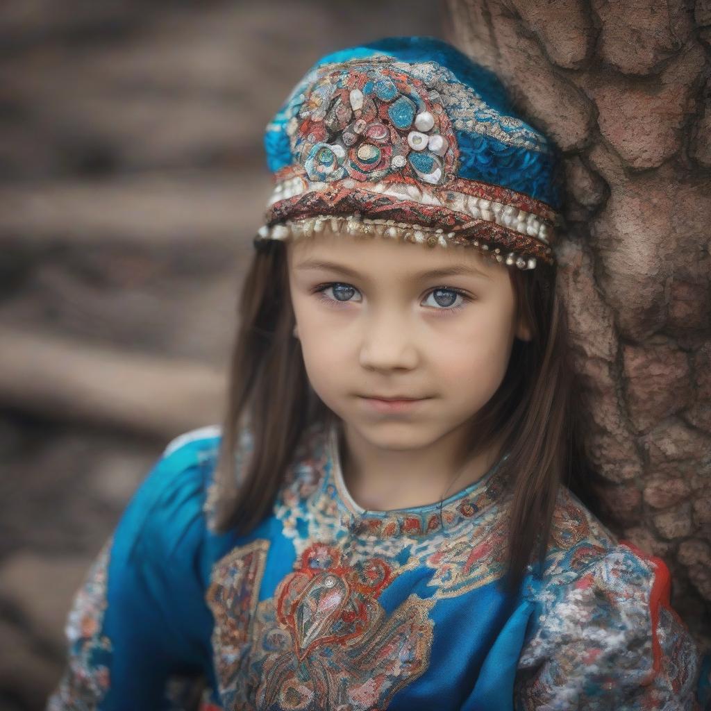  kazakh girl in national clothes in the hands of kurt