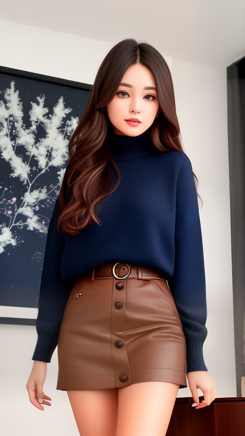  A woman with long brown hair wearing a sweater with one dark blue button that makes the room cool and cold