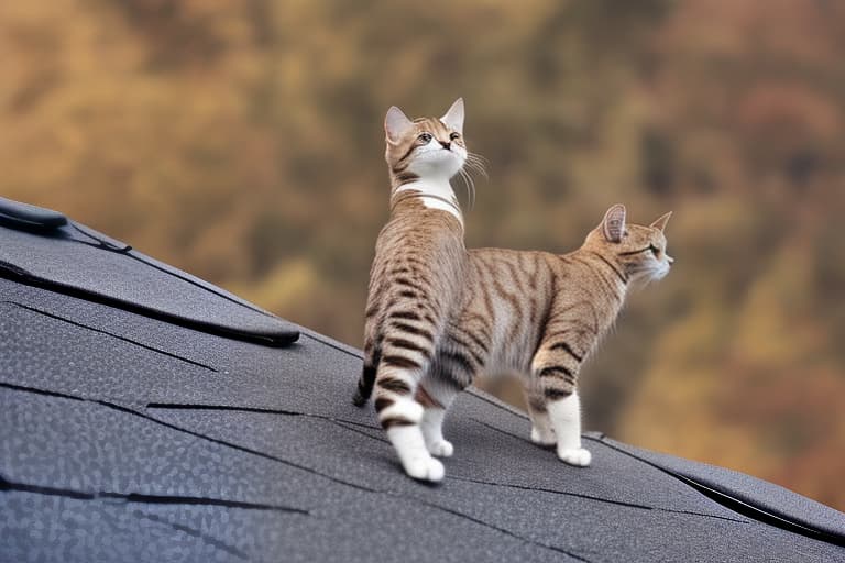  A cat standing on the rooftop, the cat looks like giraffe