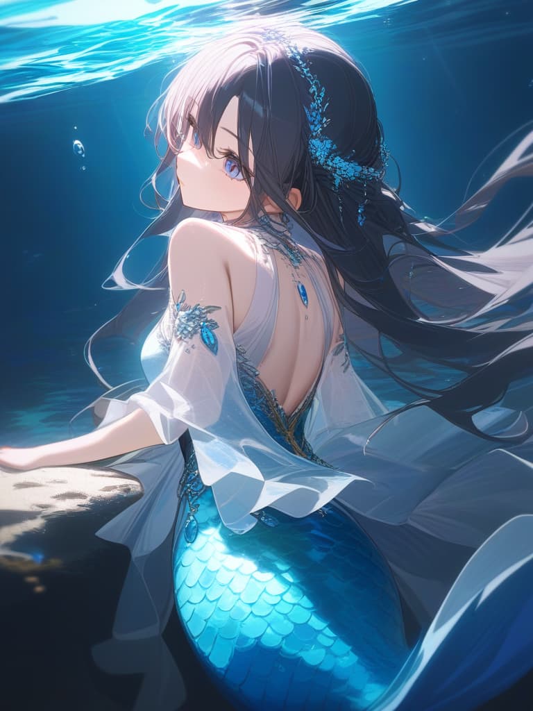  cute girl, water goddess, jewel, beautiful, all, long hair, no bang, beautiful dress, mermaid, underwater, masterpiece, best quality,8k,ultra detailed,high resolution,an extremely delicate and beautiful,hyper detail