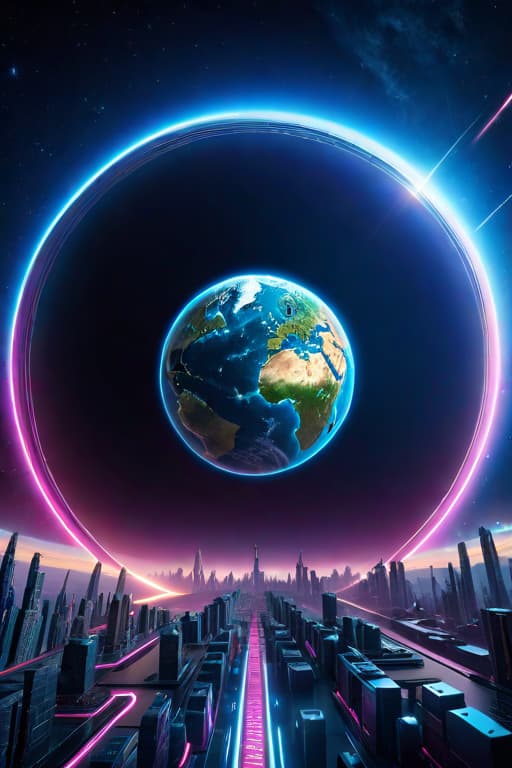  earth as digital planet 3d. space. abstract orbit. futuristic, digital world. hd, 4k, ultra high quality. ultra detailed. sharpen quality. best quality. glowing neon, blue , pink, white. background space with digital shapes. abstract digital art. super realistic. artificial intelligence merges into art. hyperrealistic, full body, detailed clothing, highly detailed, cinematic lighting, stunningly beautiful, intricate, sharp focus, f/1. 8, 85mm, (centered image composition), (professionally color graded), ((bright soft diffused light)), volumetric fog, trending on instagram, trending on tumblr, HDR 4K, 8K