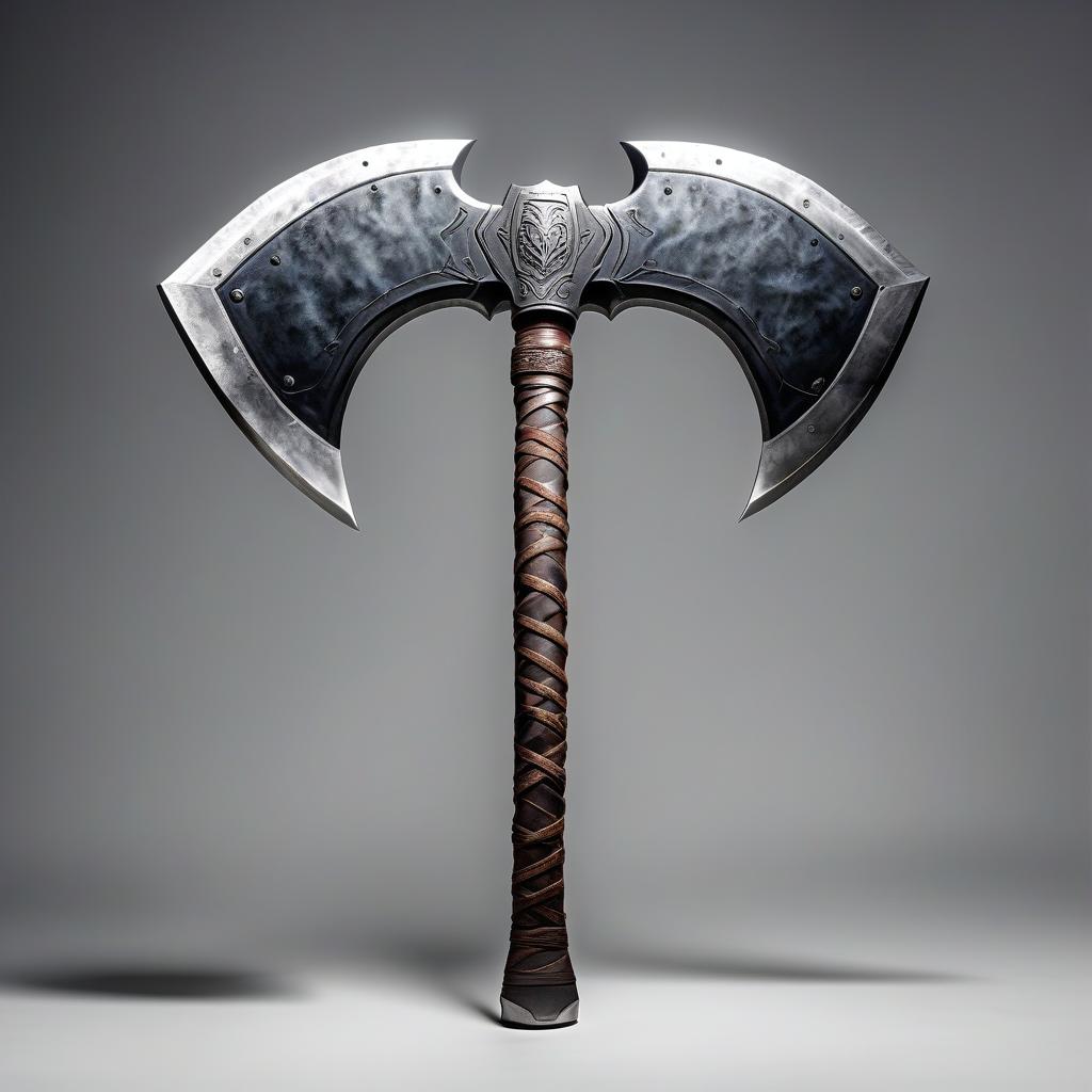  combat two handed heavy axe, long handle, fully visible, aggressive wild, imposing appearance, white background