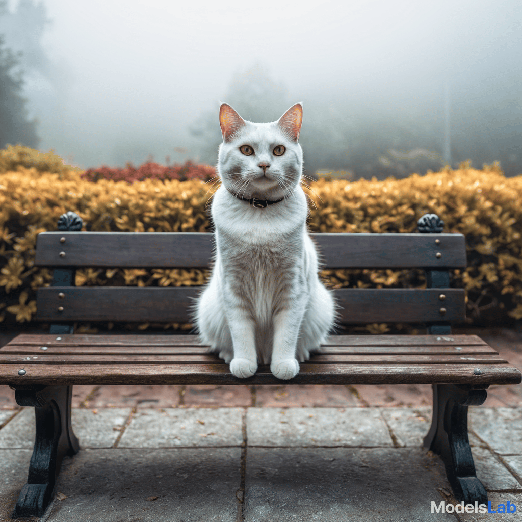  a cat sitting on a bench hyperrealistic, full body, detailed clothing, highly detailed, cinematic lighting, stunningly beautiful, intricate, sharp focus, f/1. 8, 85mm, (centered image composition), (professionally color graded), ((bright soft diffused light)), volumetric fog, trending on instagram, trending on tumblr, HDR 4K, 8K