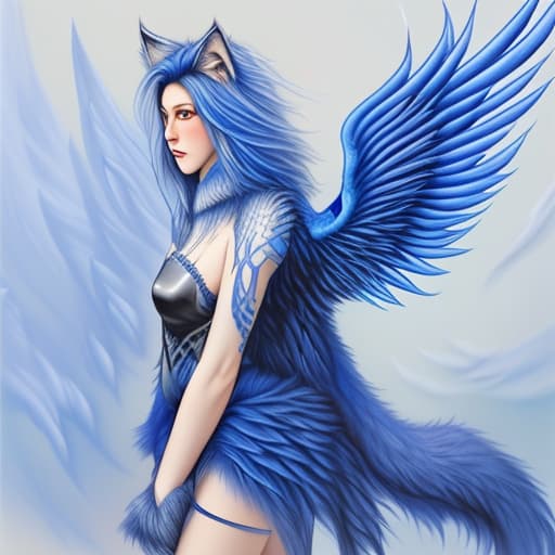  Blue wolf with wings